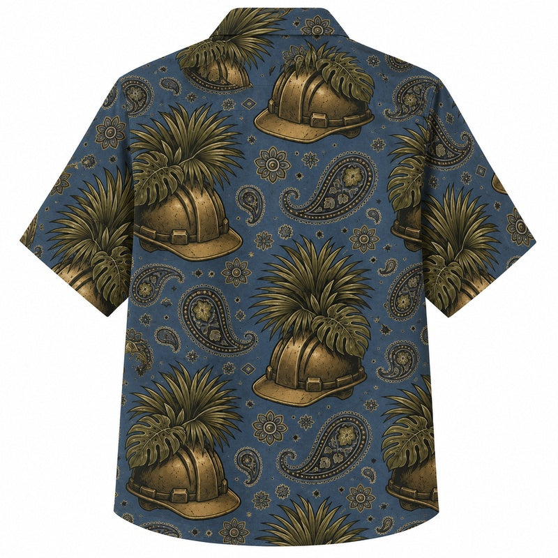 Labor Day Hawaiian Shirt- Hard Hat and Paisley Print for the Season