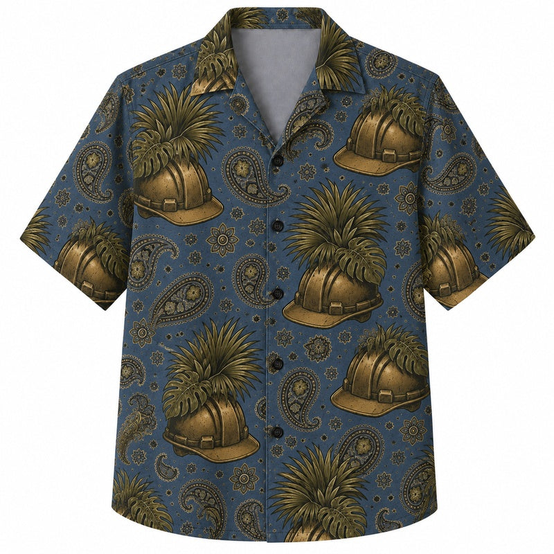Labor Day Hawaiian Shirt- Hard Hat and Paisley Print for the Season
