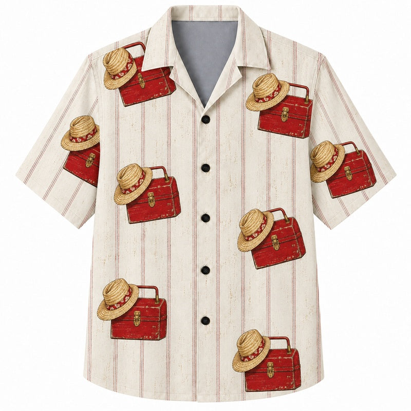 Labor Day Hawaiian Shirt- Hard Hat and Red Lantern Print for Summer
