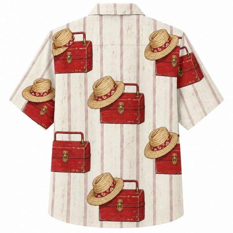 Labor Day Hawaiian Shirt- Hard Hat and Red Lantern Print for Summer