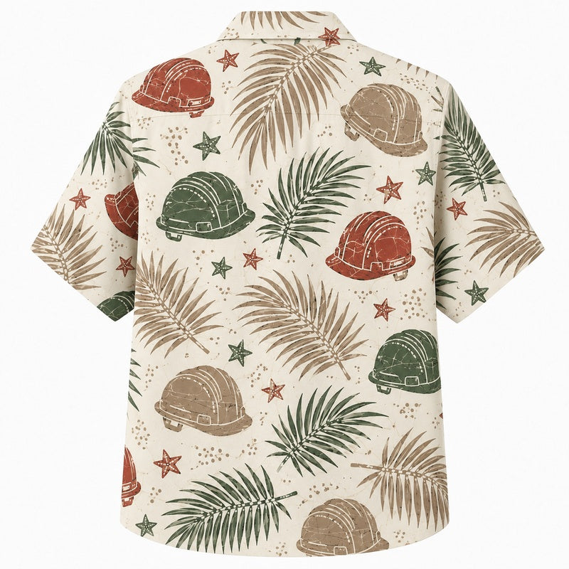 Labor Day Hawaiian Shirt- Hard Hat and Star Print for the Long Weekend