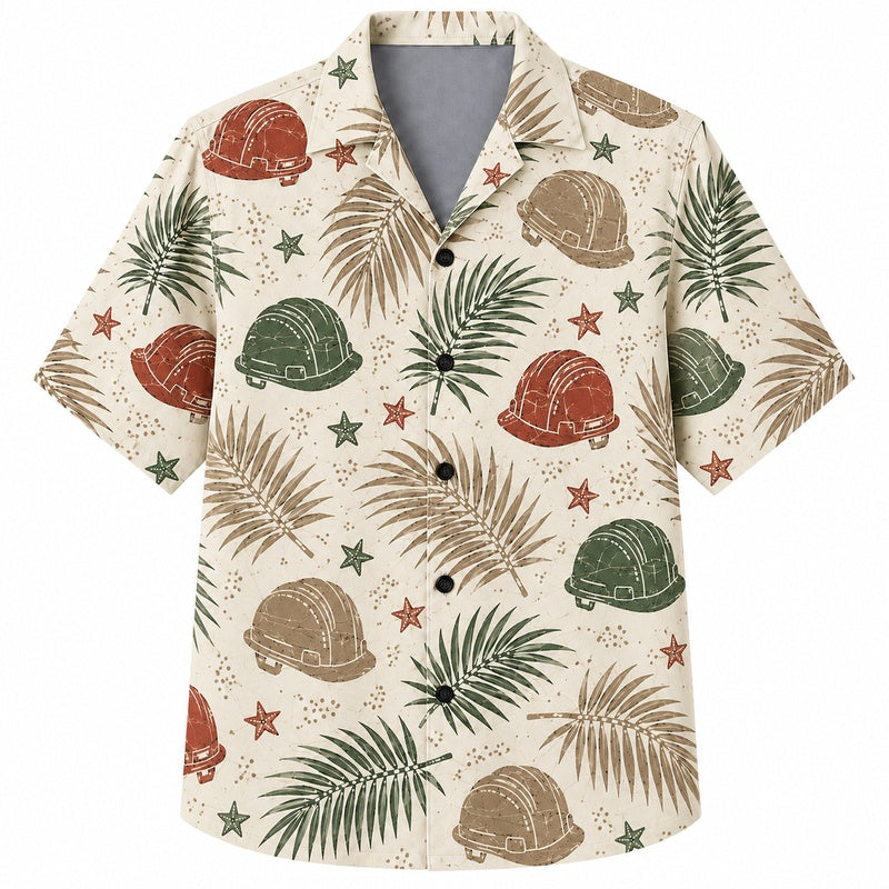 Labor Day Hawaiian Shirt- Hard Hat and Star Print for the Long Weekend