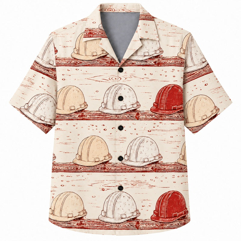 Labor Day Hawaiian Shirt- Hard Hat and Vintage Truck Print for Summer