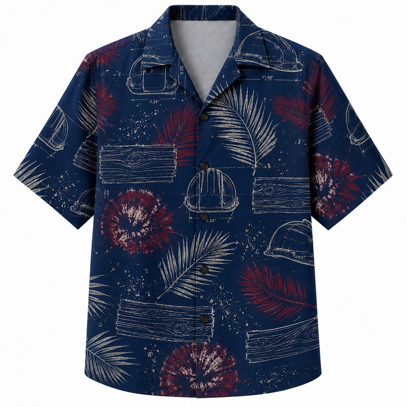 Labor Day Hawaiian Shirt - Hard Hat & Crimson Fern Print for Men