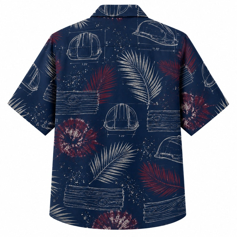 Labor Day Hawaiian Shirt - Hard Hat & Crimson Fern Print for Men