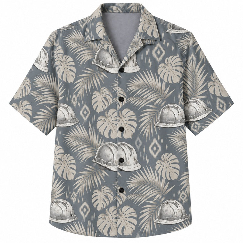 Labor Day Hawaiian Shirt - Hard Hat & Monstera Leaf Print for Men