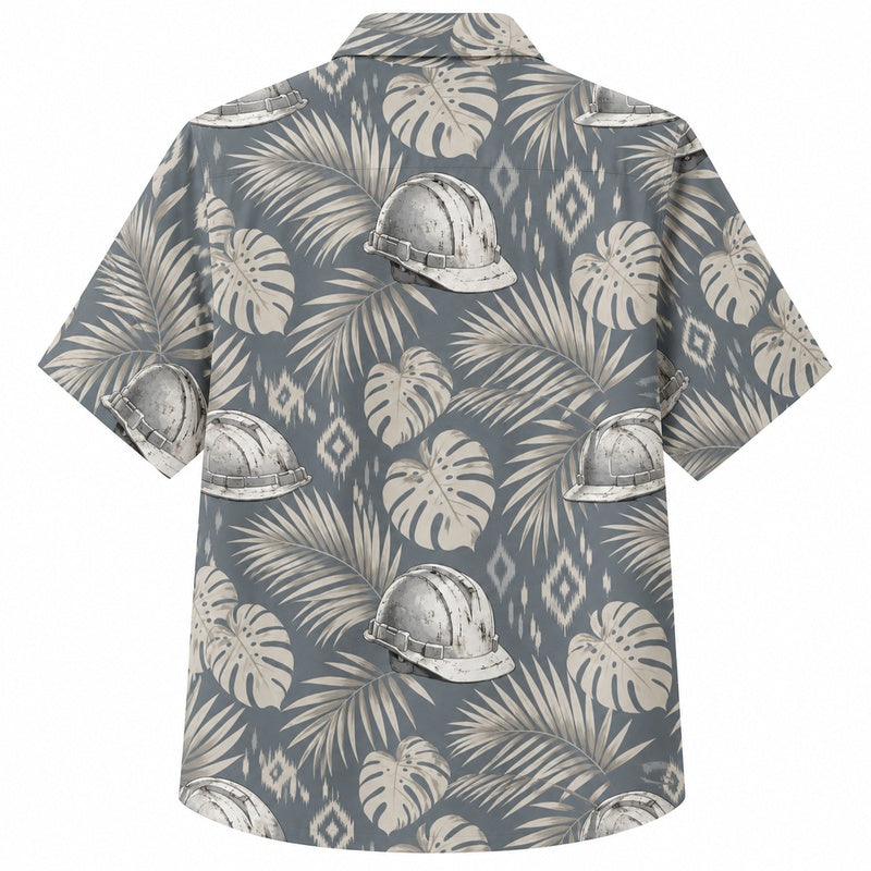 Labor Day Hawaiian Shirt - Hard Hat & Monstera Leaf Print for Men