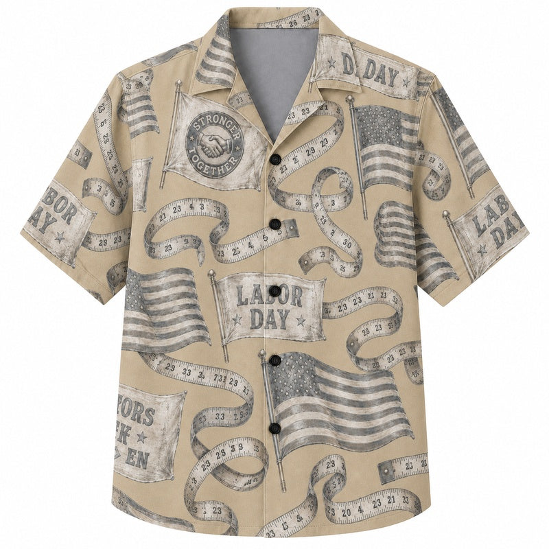 Labor Day Hawaiian Shirt - Holiday Banner & Flag Scroll Print for Men
