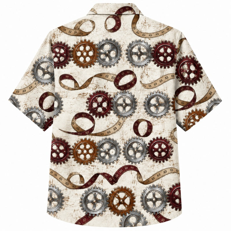 Labor Day Hawaiian Shirt - Iron Gear & Ribbon Twist Print for Men