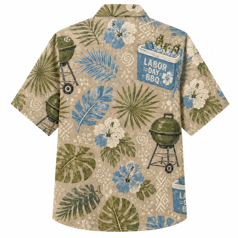 Labor Day Hawaiian Shirt- Kettle Grill and Cooler Print for Him