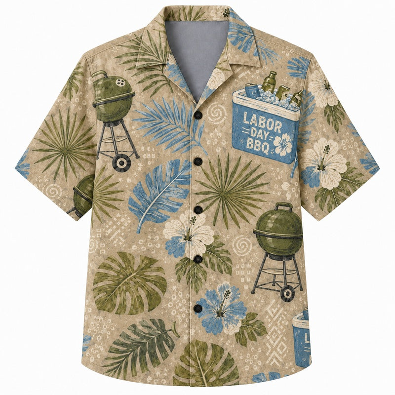Labor Day Hawaiian Shirt- Kettle Grill and Cooler Print for Him