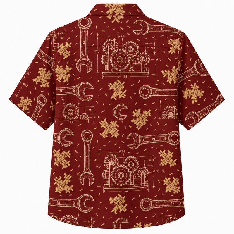 Labor Day Hawaiian Shirt- Keys and Wrench Ornament Print for Summer
