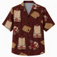 Labor Day Hawaiian Shirt- Leather Patch and Red Flower Print