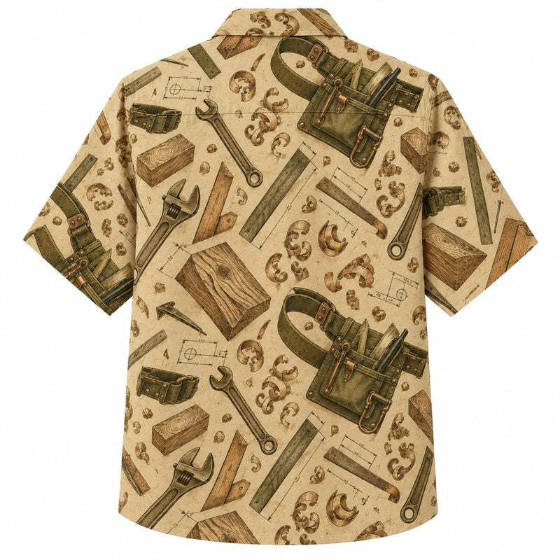 Labor Day Hawaiian Shirt- Lumber and Toolbox Print for the Holiday