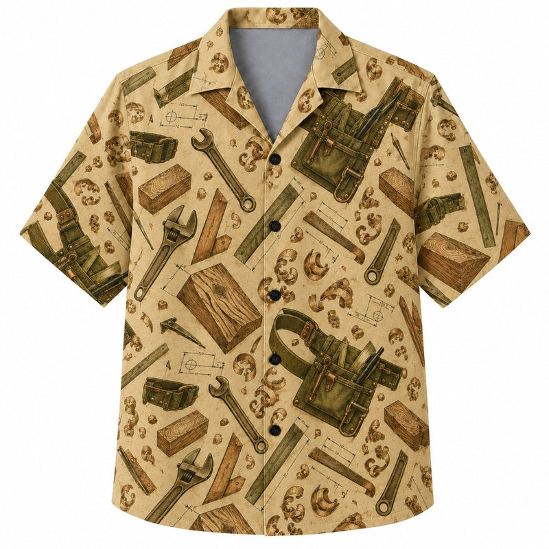 Labor Day Hawaiian Shirt- Lumber and Toolbox Print for the Holiday
