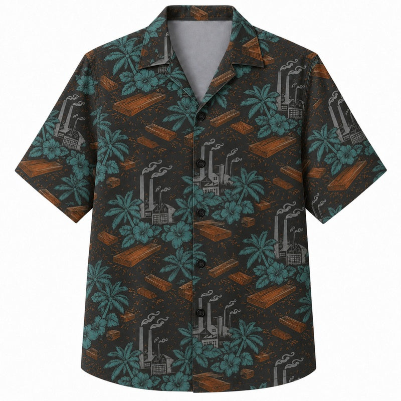 Labor Day Hawaiian Shirt - Lumberyard Timber & Palm Print for Men