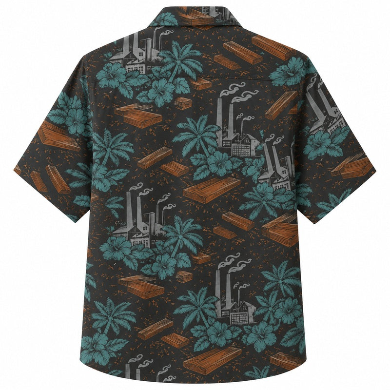 Labor Day Hawaiian Shirt - Lumberyard Timber & Palm Print for Men