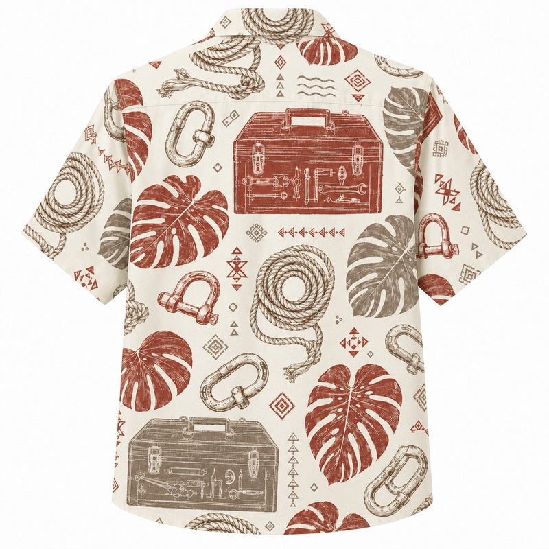 Labor Day Hawaiian Shirt- Monstera and Rope Coil Print for Summer Days