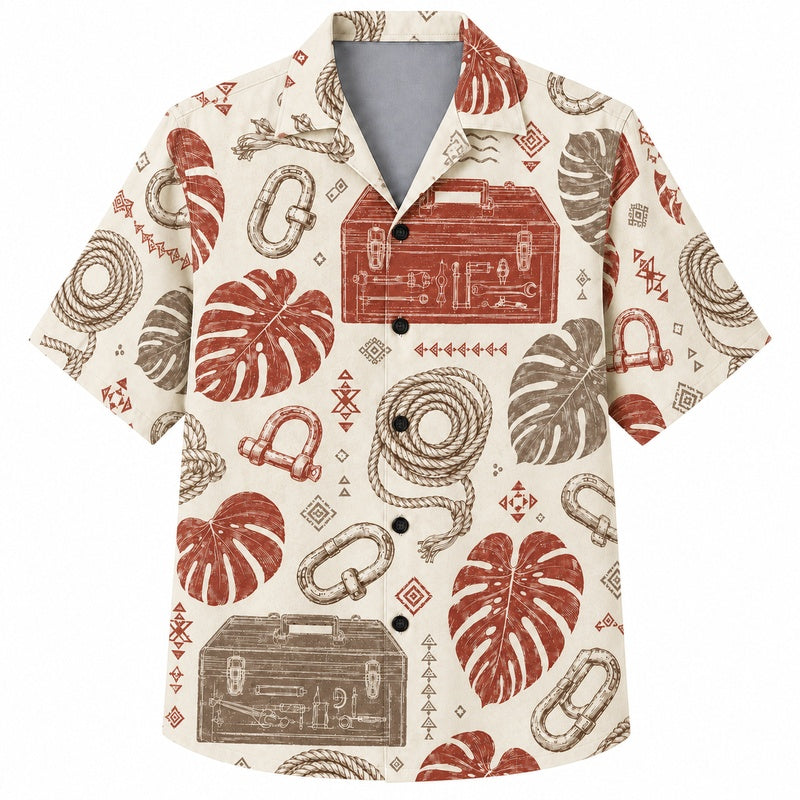 Labor Day Hawaiian Shirt- Monstera and Rope Coil Print for Summer Days