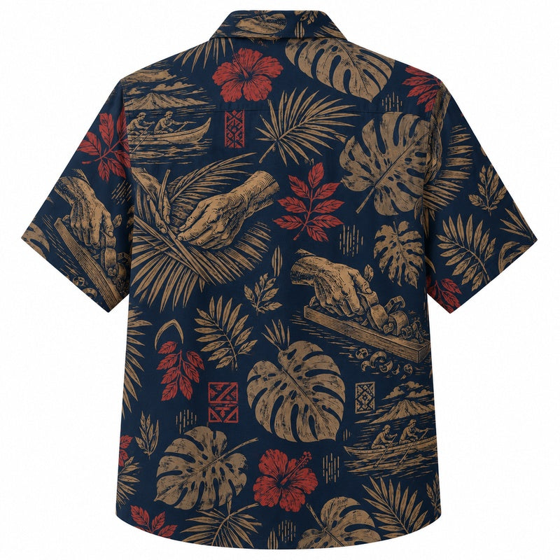 Labor Day Hawaiian Shirt- Moonlit Palm and Hibiscus Print for Summer