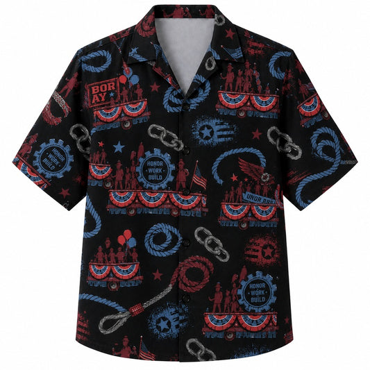 Labor Day Hawaiian Shirt- Neon Chain and Tool Motif Print for Summer