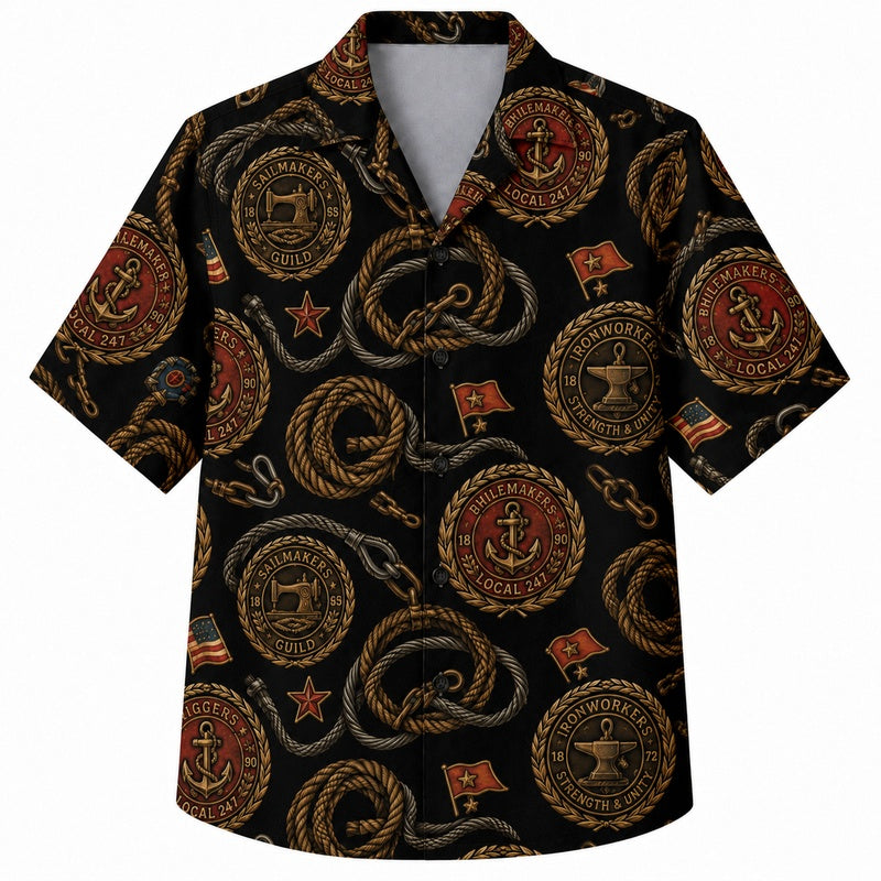 Labor Day Hawaiian Shirt- Ornamental Badge and Coin Print for Summer