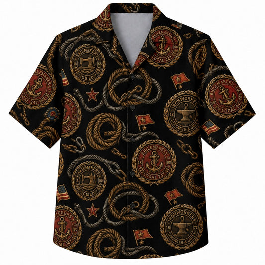 Labor Day Hawaiian Shirt- Ornamental Badge and Coin Print for Summer