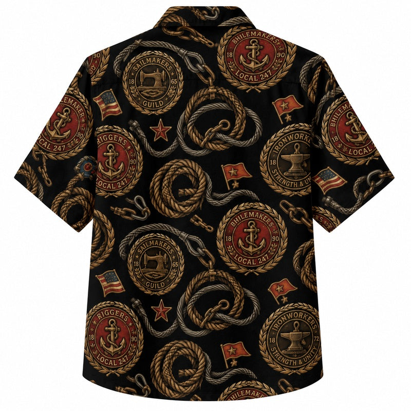 Labor Day Hawaiian Shirt- Ornamental Badge and Coin Print for Summer