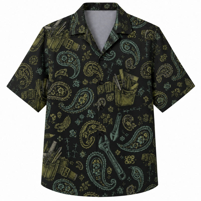Labor Day Hawaiian Shirt- Paisley Toolbox Print for Warm Days