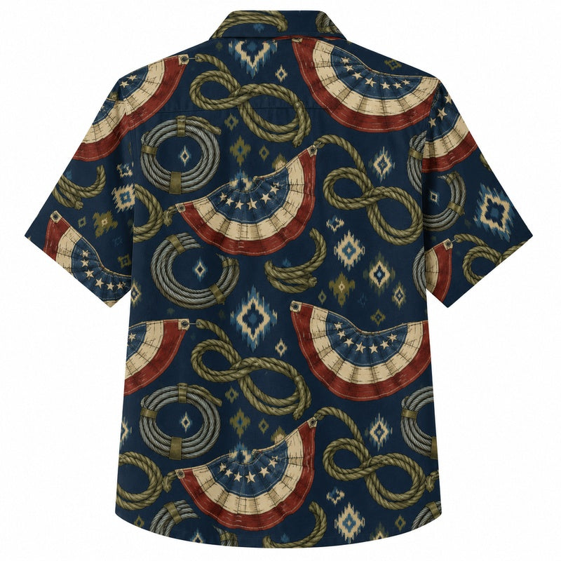 Labor Day Hawaiian Shirt- Patriotic Bunting Rope Knot Print for Summer