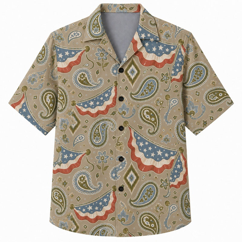 Labor Day Hawaiian Shirt- Patriotic Paisley Bunting for the Long Weekend