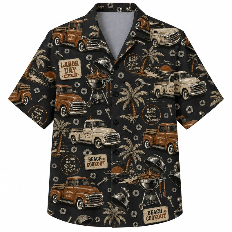 Labor Day Hawaiian Shirt - Pickup Cookout & Palm Tree Print for Men
