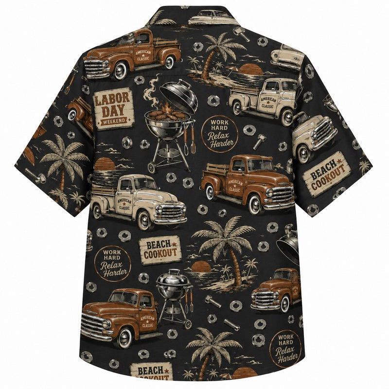 Labor Day Hawaiian Shirt - Pickup Cookout & Palm Tree Print for Men