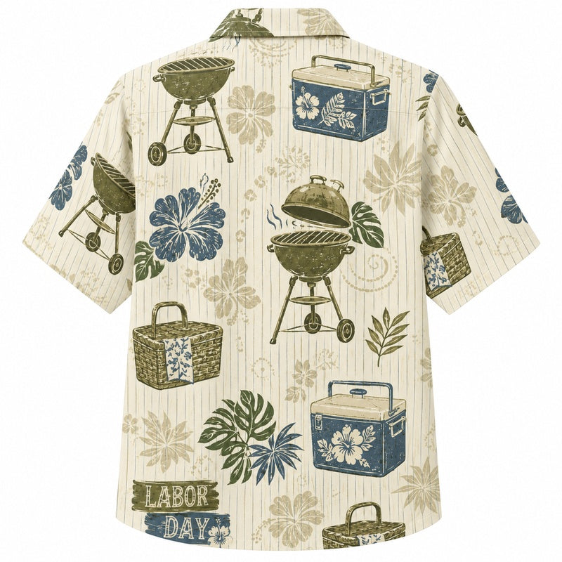 Labor Day Hawaiian Shirt- Picnic Cooler Stripe Print for Weekend Wear
