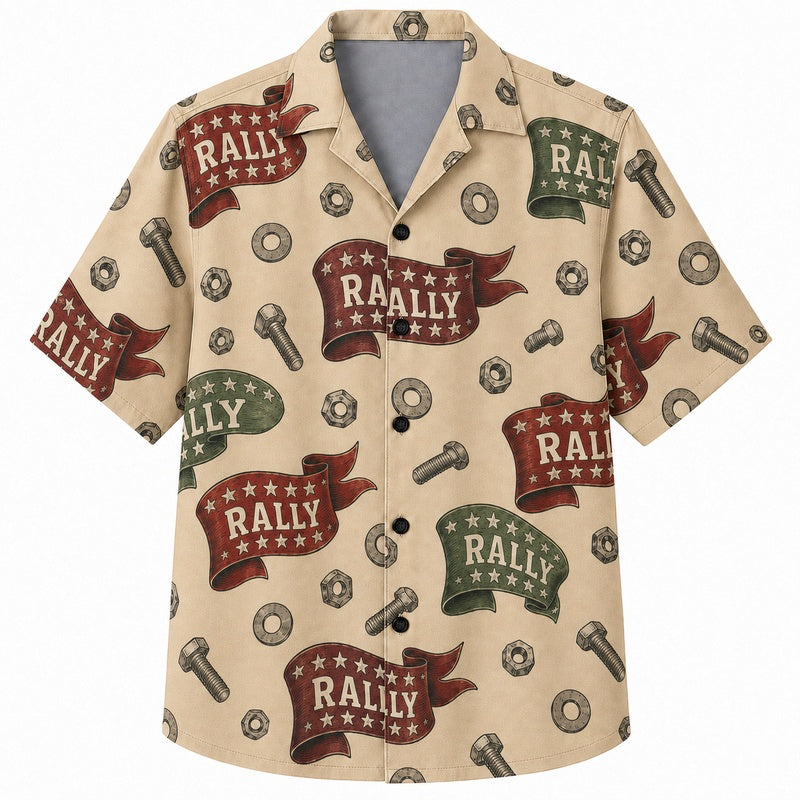 Labor Day Hawaiian Shirt- Rally Badge and Tools Print for Summer