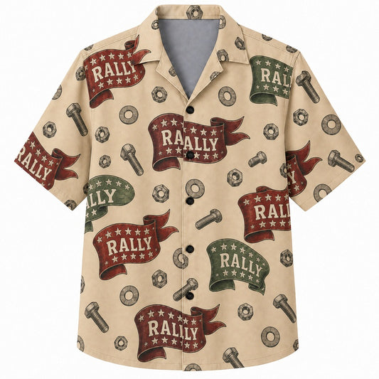 Labor Day Hawaiian Shirt- Rally Badge and Tools Print for Summer