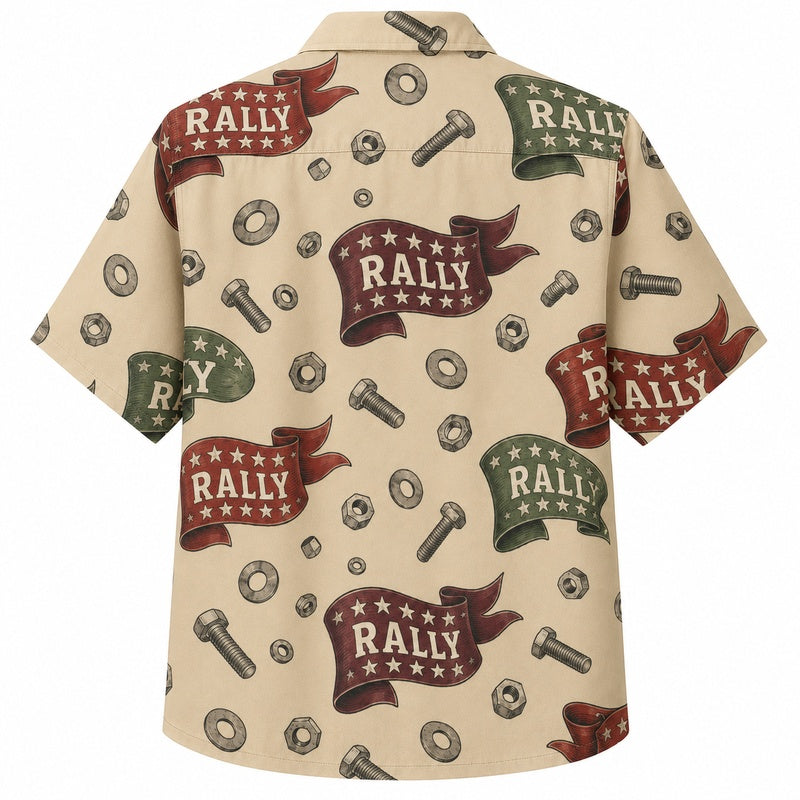 Labor Day Hawaiian Shirt- Rally Badge and Tools Print for Summer