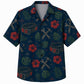 Labor Day Hawaiian Shirt- Red Hibiscus and Crossed Hammer for Summer