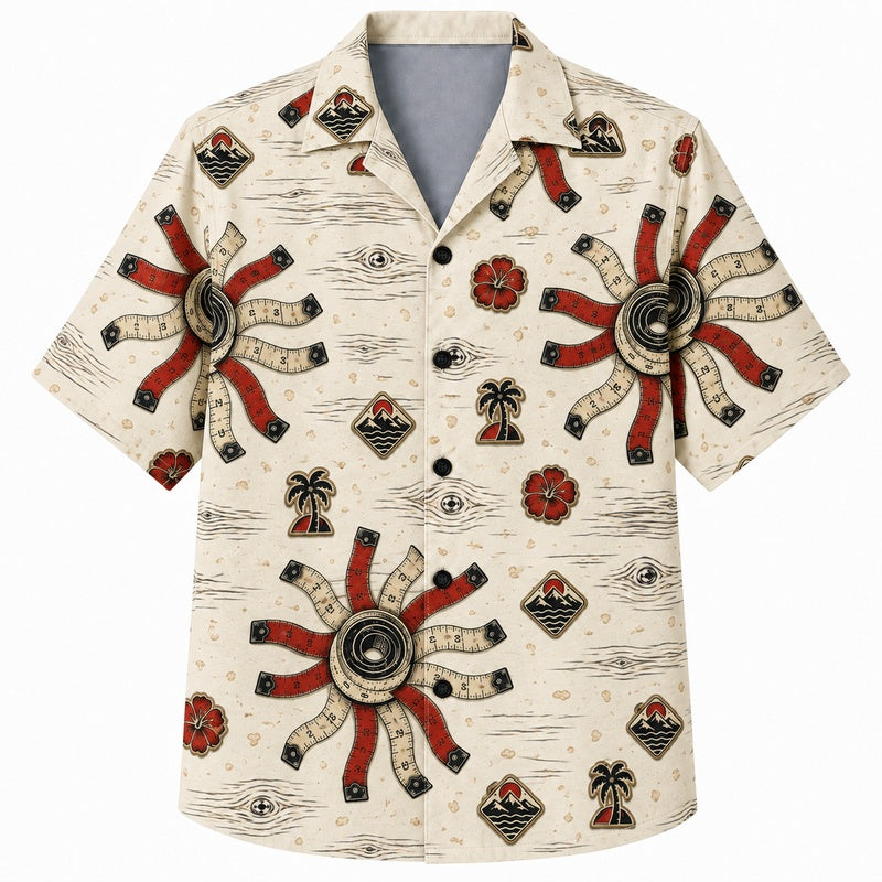 Labor Day Hawaiian Shirt- Red Starburst and Fireworks Print for Summer