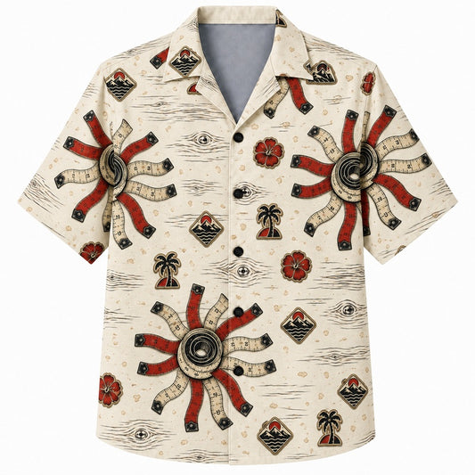 Labor Day Hawaiian Shirt- Red Starburst and Fireworks Print for Summer