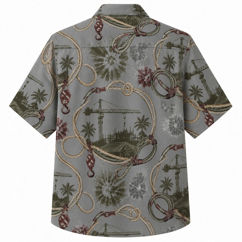 Labor Day Hawaiian Shirt- Rope Pulley and Crane Print for Men