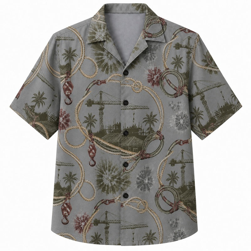 Labor Day Hawaiian Shirt- Rope Pulley and Crane Print for Men