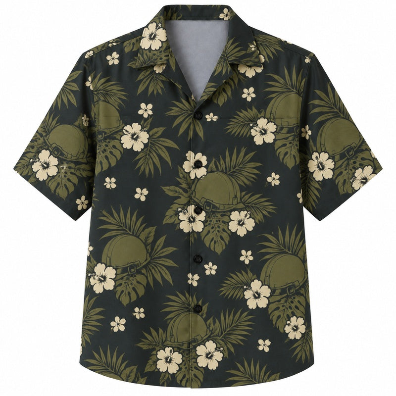 Labor Day Hawaiian Shirt- Safety Helmet and White Hibiscus for the Season