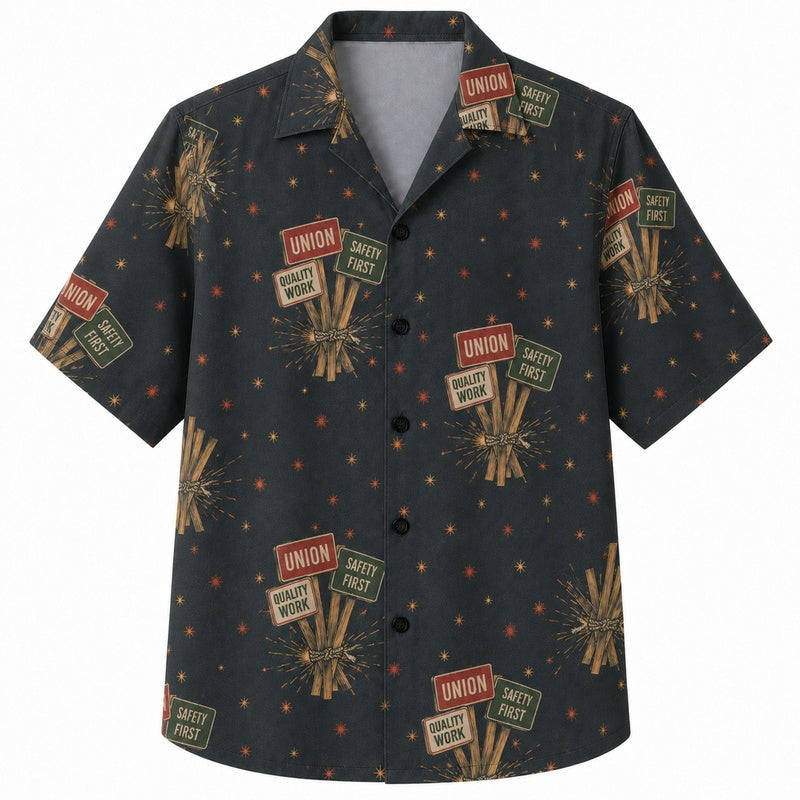 Labor Day Hawaiian Shirt- Scarecrow Lantern and Wheat Print for Summer