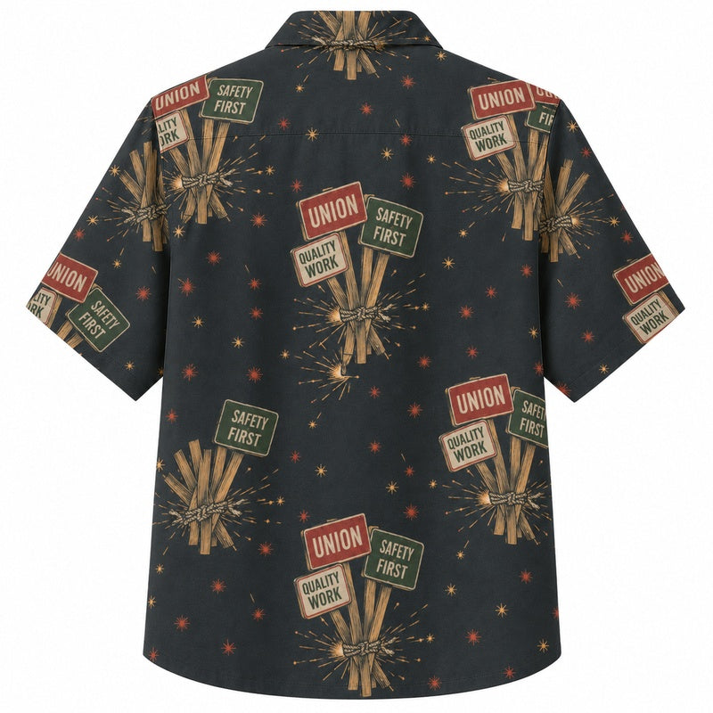 Labor Day Hawaiian Shirt- Scarecrow Lantern and Wheat Print for Summer