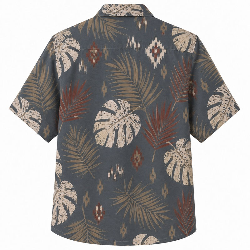 Labor Day Hawaiian Shirt- Slate Monstera and Palm Print for the Weekend
