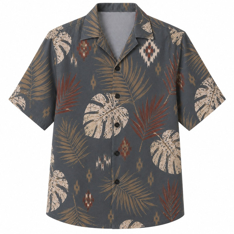 Labor Day Hawaiian Shirt- Slate Monstera and Palm Print for the Weekend