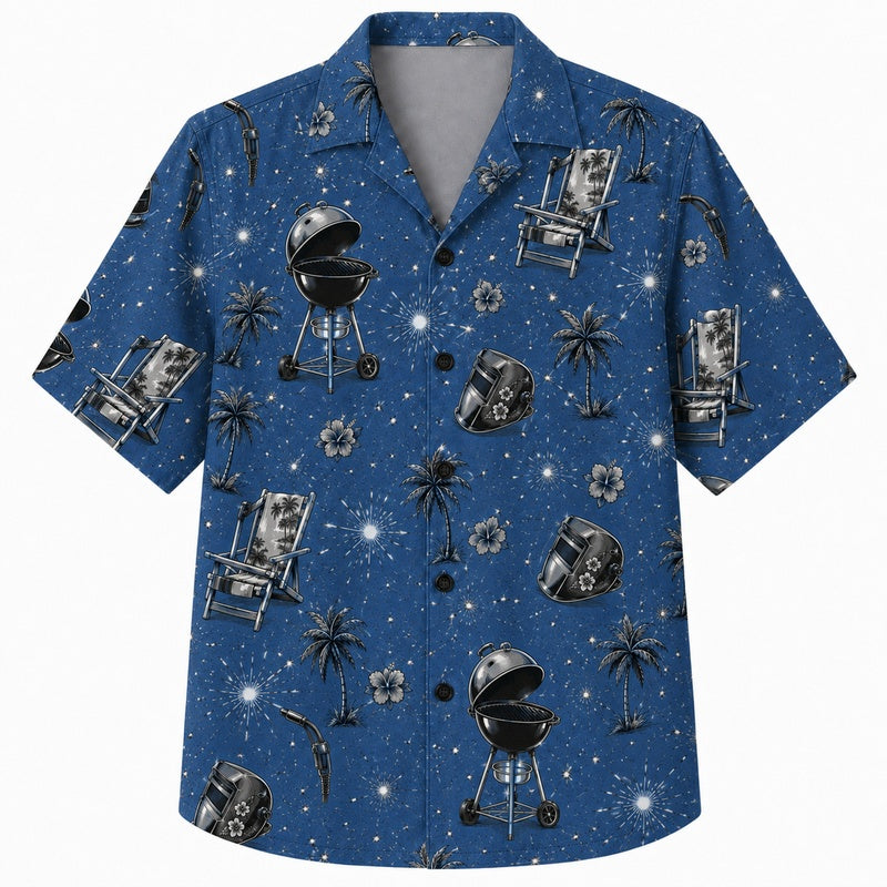 Labor Day Hawaiian Shirt - Starry Night Grill & Palm Print for Men