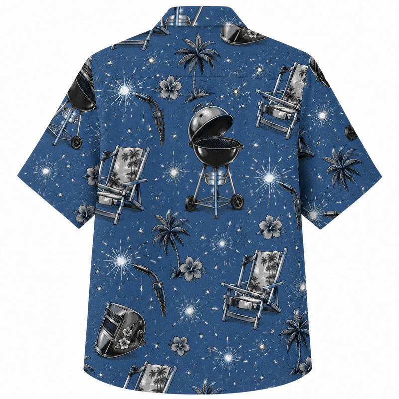 Labor Day Hawaiian Shirt - Starry Night Grill & Palm Print for Men