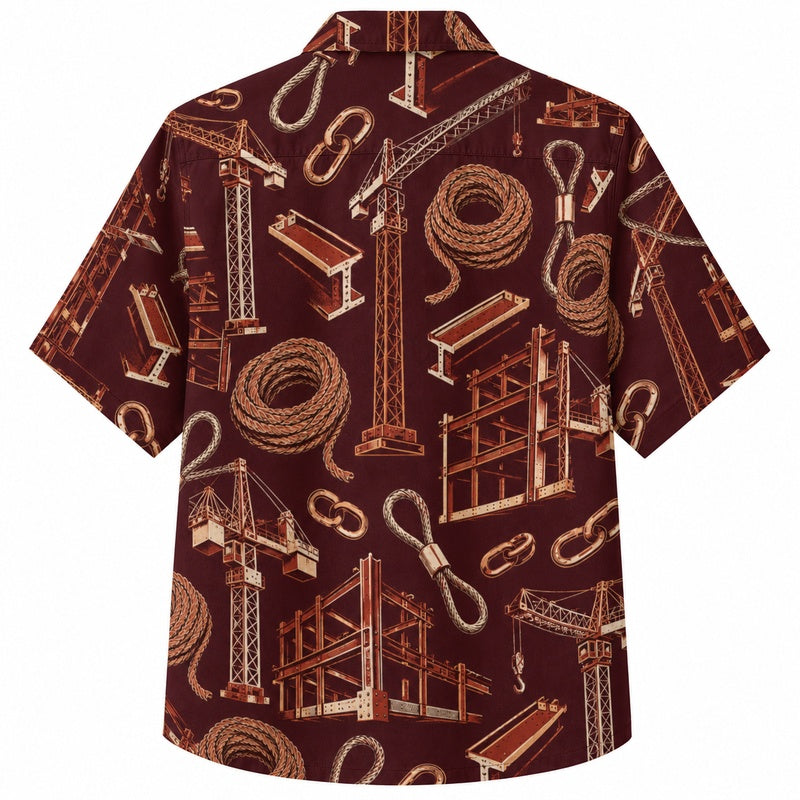 Labor Day Hawaiian Shirt- Steel Beam and Crane Print for the Weekend